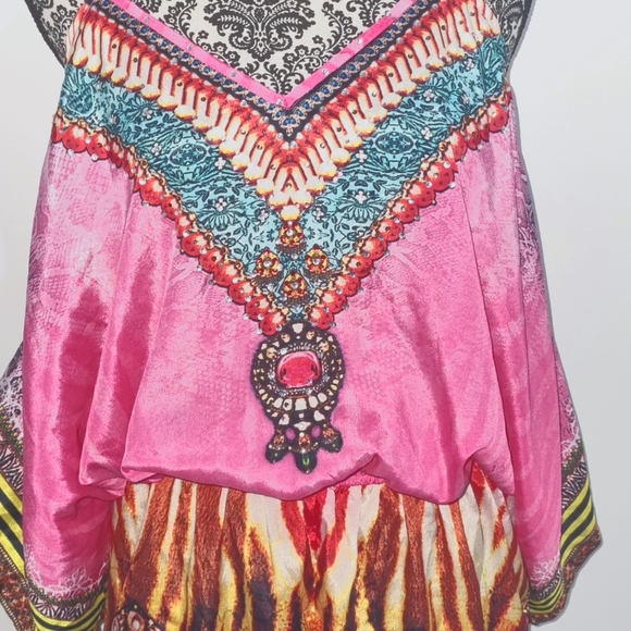 embellished kaftans Pants - Embellished Kaftans, pink/yellow/green/animal print playsuit, boho size M/L